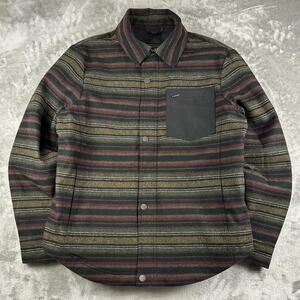 Pendleton Striped Wool Zip Up Jacket Mens Large Brown Snap Front Collared